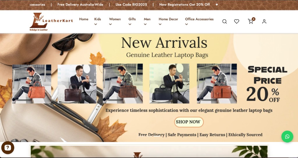 LeatherKart eCommerce — Homepage Hero