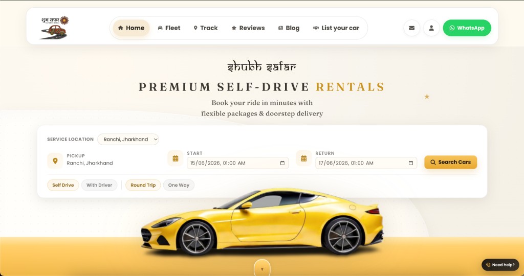 Shubh Safar Car Rental — Homepage Booking Hero